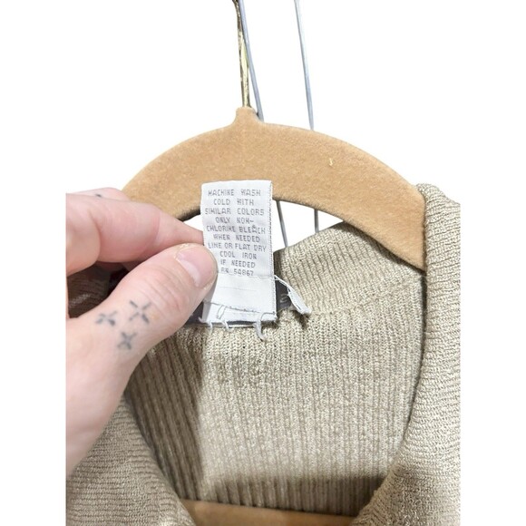 Express Tricot Cardigan Vintage Button down 90s Tan Preppy Collar Retro Medium - Picture 4 of 4